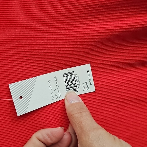 Womens NWTS sz Small red Ribbed stretchy Fitz&Eddie long sleeve top. Adorable - Picture 4 of 10